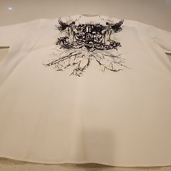 NWT Kani Gold Men's White Graphic Cross Button Front Shirt 4X Short Sleeve - Picture 5 of 8